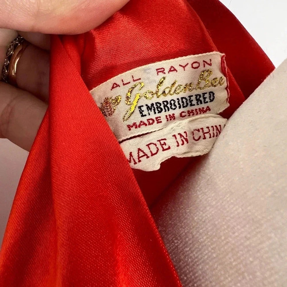 Vintage Mid Century Hand Embroidered Chinese Dragon Rayon Longline Lounge Robe - Picture 13 of 14